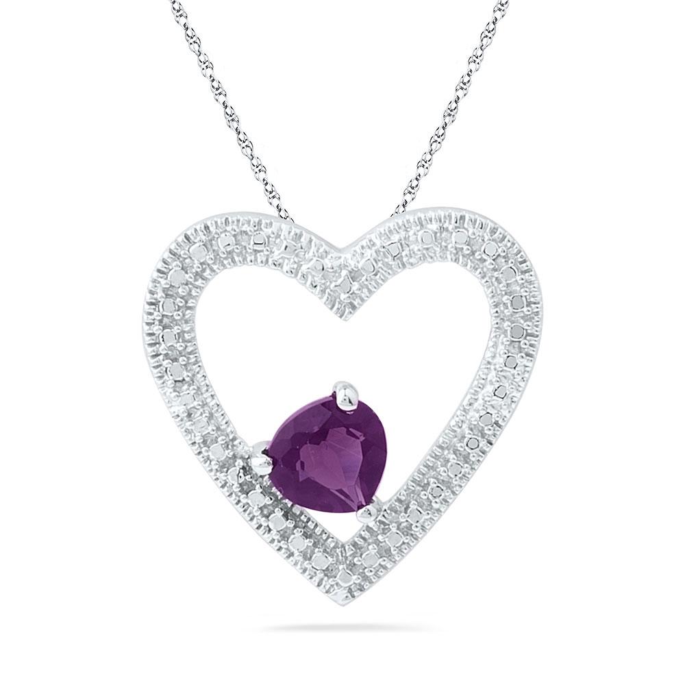 Gemstone Heart & Love Symbol Pendant | Sterling Silver Womens Round Lab-Created Amethyst Solitaire Heart Pendant 5/8 Cttw | Splendid Jewellery GND