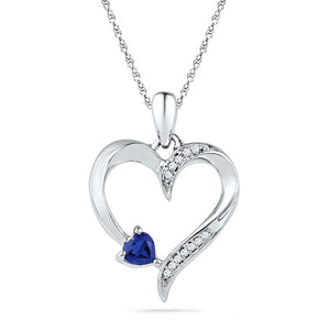 Gemstone Heart & Love Symbol Pendant | Sterling Silver Womens Round Lab-Created Blue Sapphire Heart Pendant 1/4 Cttw | Splendid Jewellery GND