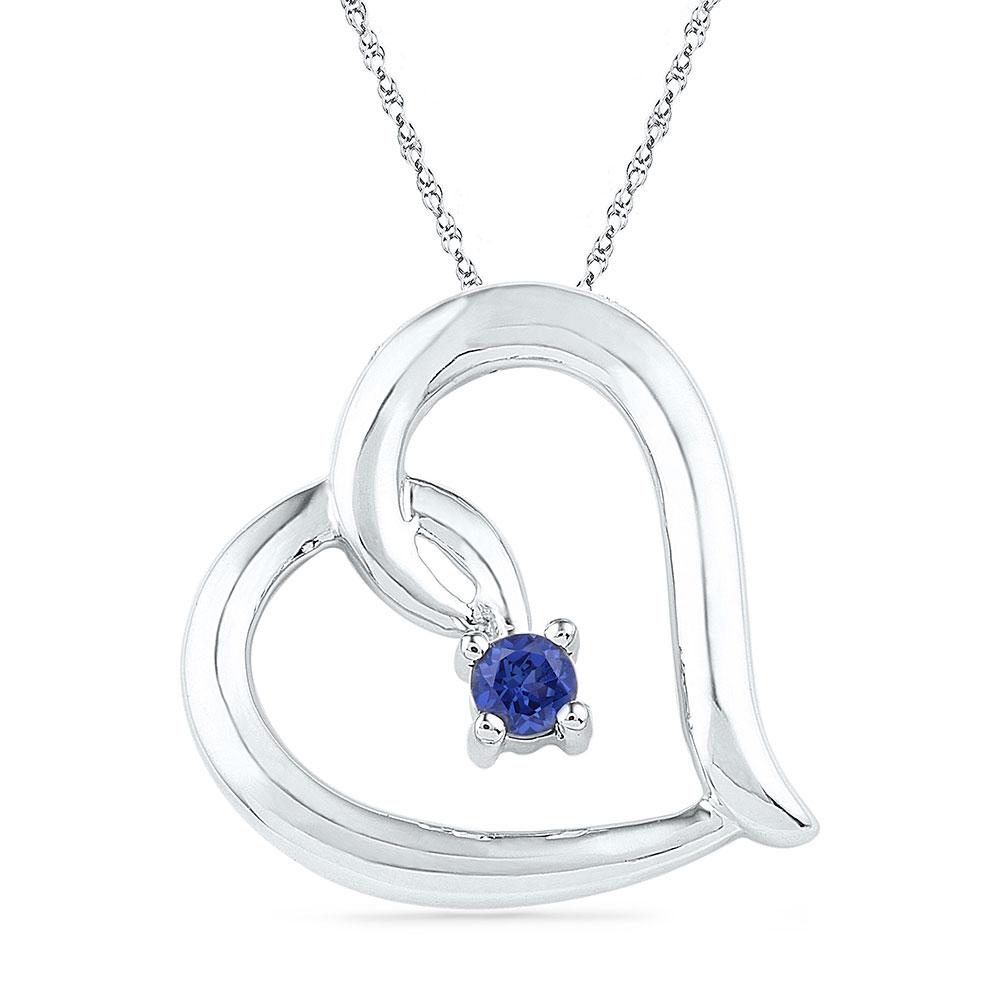 Gemstone Heart & Love Symbol Pendant | Sterling Silver Womens Round Lab-Created Blue Sapphire Heart Pendant 1/8 Cttw | Splendid Jewellery GND