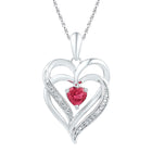 Passion's Embrace: Sterling Silver Lab-Created Ruby & Diamond Heart Pendant  Top View from Splendid Jewellery