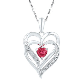 Passion's Embrace: Sterling Silver Lab-Created Ruby & Diamond Heart Pendant  Top View from Splendid Jewellery
