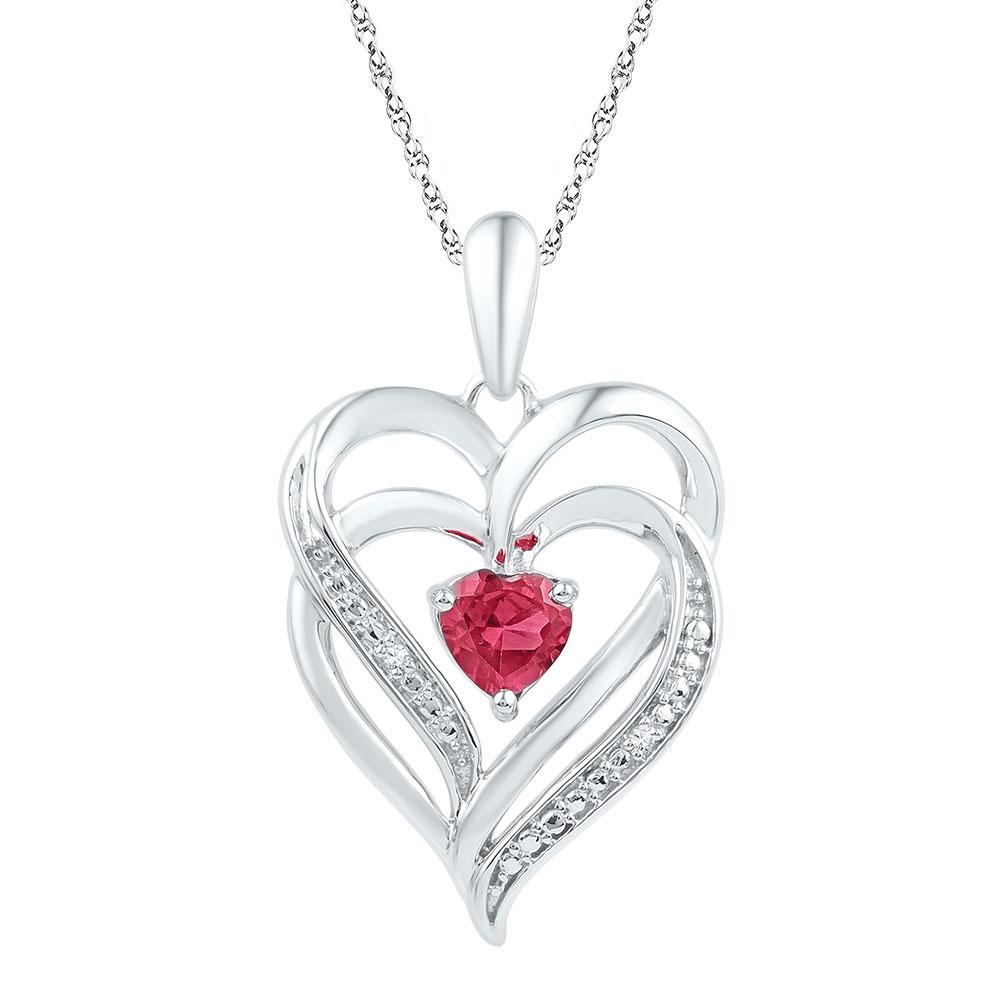 Gemstone Heart & Love Symbol Pendant | Sterling Silver Womens Round Lab-Created Ruby & Diamond Heart Pendant .01 Cttw | Splendid Jewellery GND