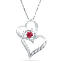 Load image into Gallery viewer, Captivating Love&#39;s Embrace Pendant | Sterling Silver Womens Round Lab-Created Ruby Double Heart Pendant 1/3 Cttw  Top View from Splendid Jewellery