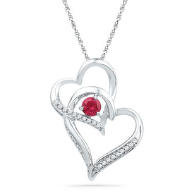 Captivating Love's Embrace Pendant | Sterling Silver Womens Round Lab-Created Ruby Double Heart Pendant 1/3 Cttw  Top View from Splendid Jewellery