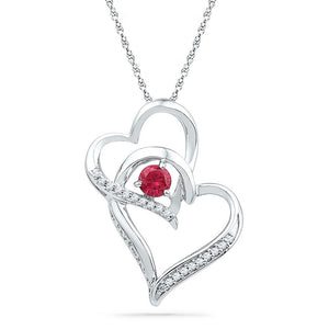 Gemstone Heart & Love Symbol Pendant | Sterling Silver Womens Round Lab-Created Ruby Double Heart Pendant 1/3 Cttw | Splendid Jewellery GND
