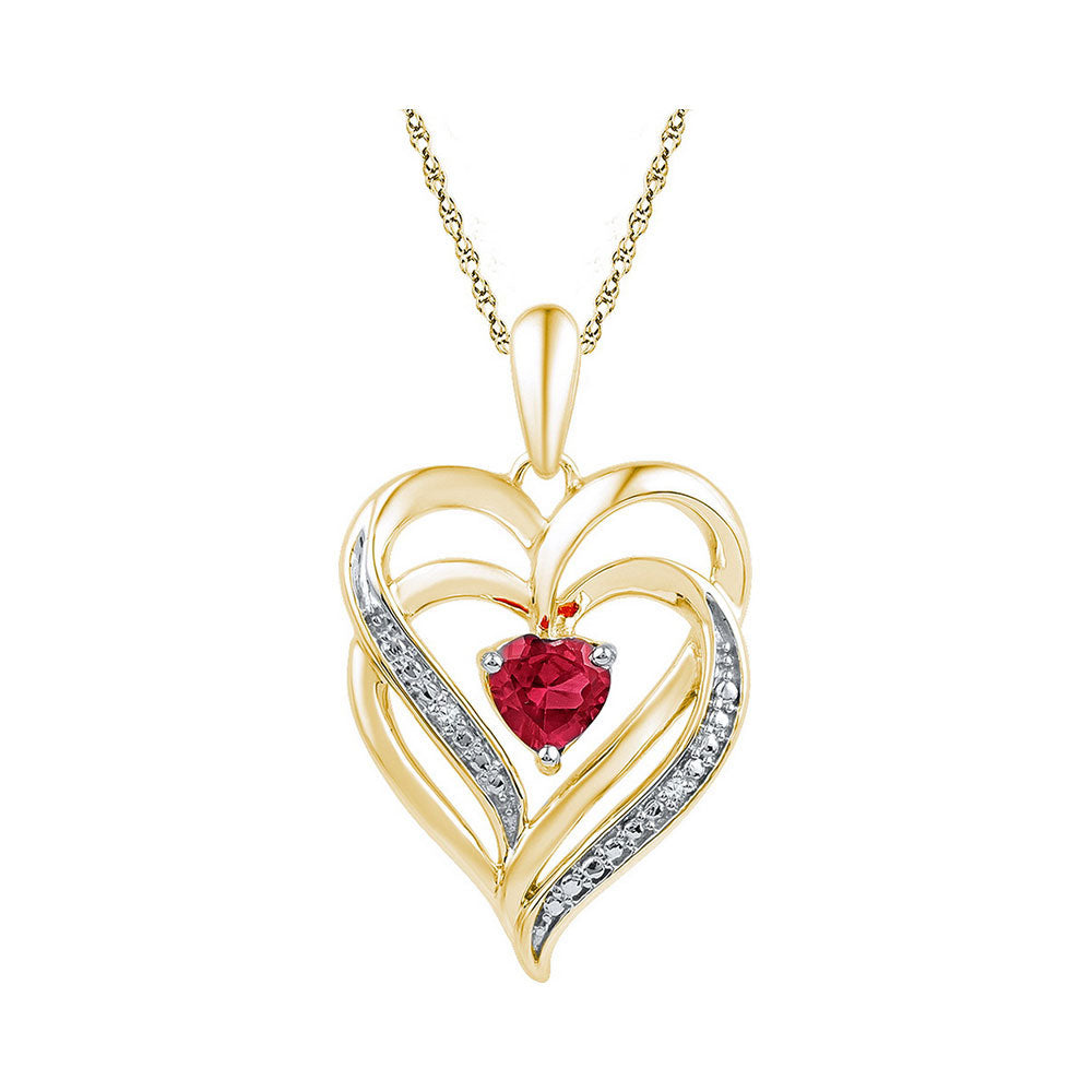 Gemstone Heart & Love Symbol Pendant | Yellow-tone Sterling Silver Womens Round Lab-Created Ruby Heart Pendant 5/8 Cttw | Splendid Jewellery GND
