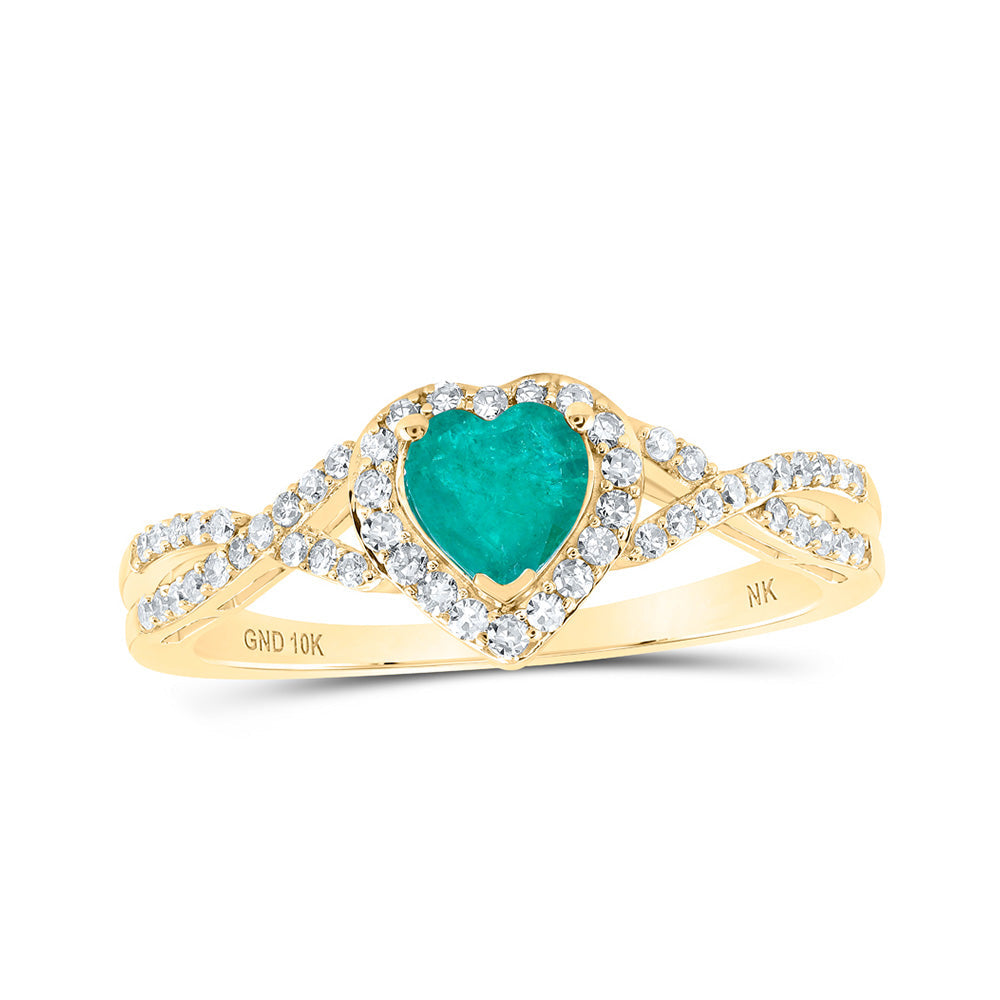 Gemstone Heart Ring | 10kt Yellow Gold Womens Heart Emerald Fashion Ring 5/8 Cttw | Splendid Jewellery GND