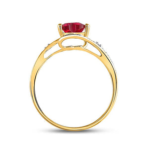 Gemstone Heart Ring | 10kt Yellow Gold Womens Heart Lab-Created Ruby Solitaire Diamond-accent Bypass Ring 1 Cttw | Splendid Jewellery GND_200_300