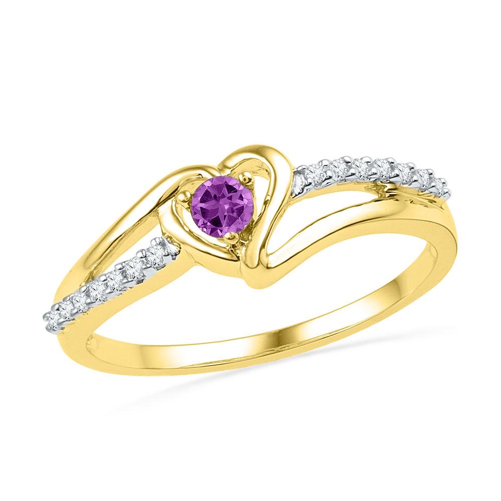 Gemstone Heart Ring | 10kt Yellow Gold Womens Lab-Created Amethyst Heart Ring 1/5 Cttw | Splendid Jewellery GND