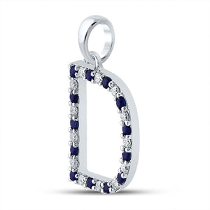 Gemstone Initial & Letter Pendant | 10kt White Gold Womens Round Blue Sapphire D Letter Pendant 1/4 Cttw | Splendid Jewellery GND