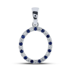 Gemstone Initial & Letter Pendant | 10kt White Gold Womens Round Blue Sapphire Diamond O Letter Pendant 1/4 Cttw | Splendid Jewellery GND