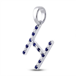 Gemstone Initial & Letter Pendant | 10kt White Gold Womens Round Blue Sapphire Initial H Letter Pendant 1/4 Cttw | Splendid Jewellery GND