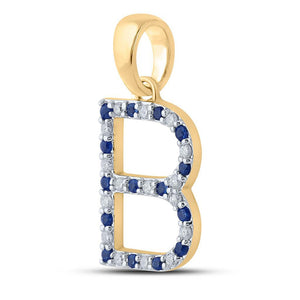 Gemstone Initial & Letter Pendant | 10kt Yellow Gold Womens Round Blue Sapphire Diamond B Letter Pendant 1/4 Cttw | Splendid Jewellery GND