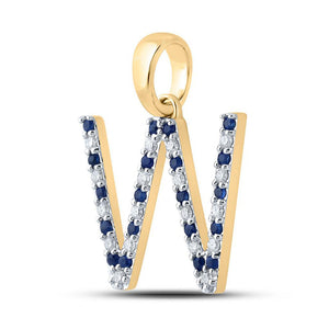 Gemstone Initial & Letter Pendant | 10kt Yellow Gold Womens Round Blue Sapphire Diamond W Letter Pendant 1/4 Cttw | Splendid Jewellery GND