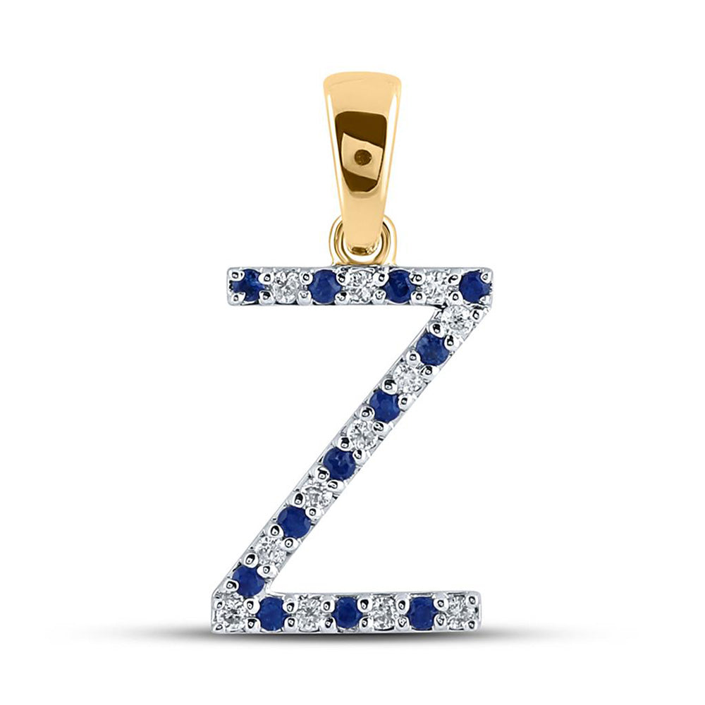 Gemstone Initial & Letter Pendant | 10kt Yellow Gold Womens Round Blue Sapphire Diamond Z Letter Pendant 1/6 Cttw | Splendid Jewellery GND