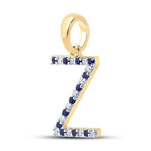 Gemstone Initial & Letter Pendant | 10kt Yellow Gold Womens Round Blue Sapphire Diamond Z Letter Pendant 1/6 Cttw | Splendid Jewellery GND