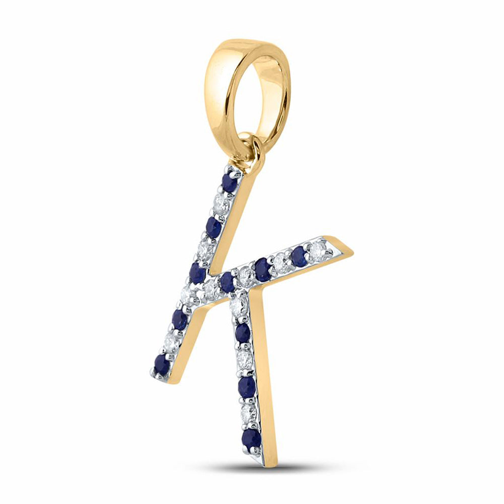 Gemstone Initial & Letter Pendant | 10kt Yellow Gold Womens Round Blue Sapphire Initial K Letter Pendant 1/5 Cttw | Splendid Jewellery GND