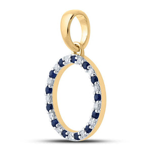 Gemstone Initial & Letter Pendant | 10kt Yellow Gold Womens Round Lab-Created Blue Sapphire Diamond O Letter Pendant 1/4 Cttw | Splendid Jewellery GND