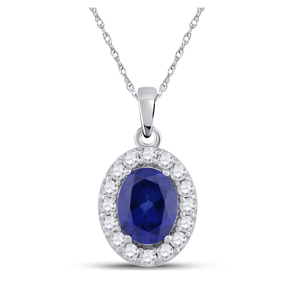 Gemstone Solitaire Pendant | 10kt White Gold Womens Oval Lab-Created Blue Sapphire Solitaire Pendant 3 Cttw | Splendid Jewellery GND