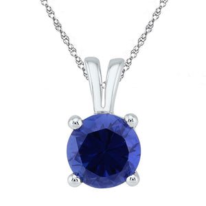 Gemstone Solitaire Pendant | 10kt White Gold Womens Round Lab-Created Blue Sapphire Solitaire Pendant 1-1/3 Cttw | Splendid Jewellery GND