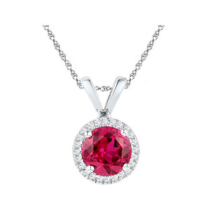 Gemstone Solitaire Pendant | 10kt White Gold Womens Round Lab-Created Ruby Solitaire Pendant 1 Cttw | Splendid Jewellery GND
