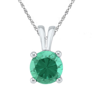 Gemstone Solitaire Pendant | Sterling Silver Womens Round Lab-Created Emerald Solitaire Pendant 1-1/3 Cttw | Splendid Jewellery GND