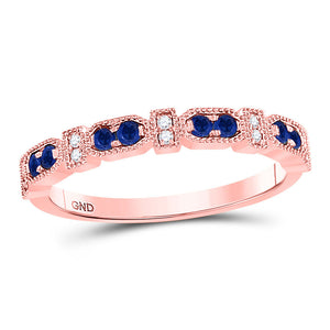 Gemstone Stackable Band | 10kt Rose Gold Womens Round Blue Sapphire Diamond Stackable Band Ring 1/4 Cttw | Splendid Jewellery GND