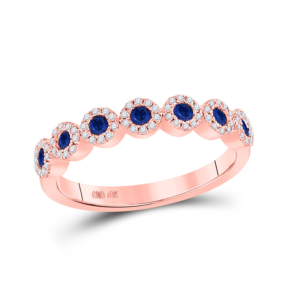 Gemstone Stackable Band | 10kt Rose Gold Womens Round Blue Sapphire Stackable Band Ring 1/2 Cttw | Splendid Jewellery GND