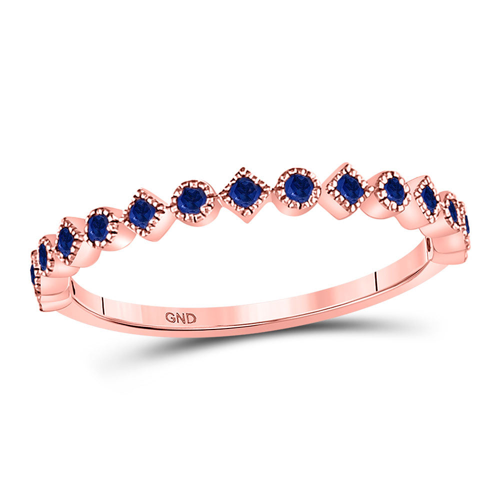 Gemstone Stackable Band | 10kt Rose Gold Womens Round Blue Sapphire Stackable Band Ring 1/5 Cttw | Splendid Jewellery GND