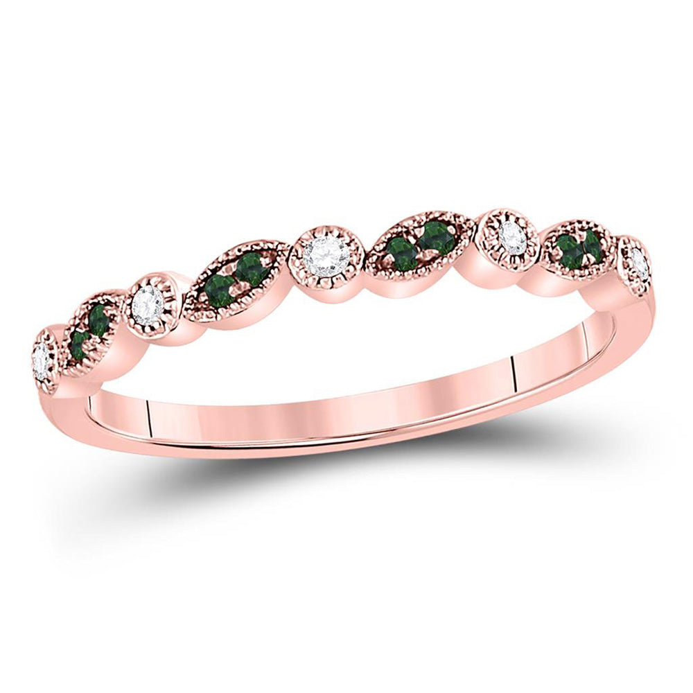 Gemstone Stackable Band | 10kt Rose Gold Womens Round Emerald Diamond Stackable Band Ring 1/10 Cttw | Splendid Jewellery GND