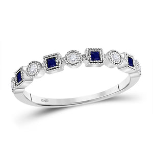 Gemstone Stackable Band | 10kt White Gold Womens Princess Blue Sapphire Diamond Stackable Band Ring 1/8 Cttw | Splendid Jewellery GND