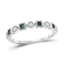 Load image into Gallery viewer, Princess Emerald Diamond Square Dot Stackable Band Ring Top view from the 10Kt White Gold Womens Princess Emerald Diamond Square Dot Stackable Band Ring 1 8 Cttwpin273926 collection by Splendid Jewellery