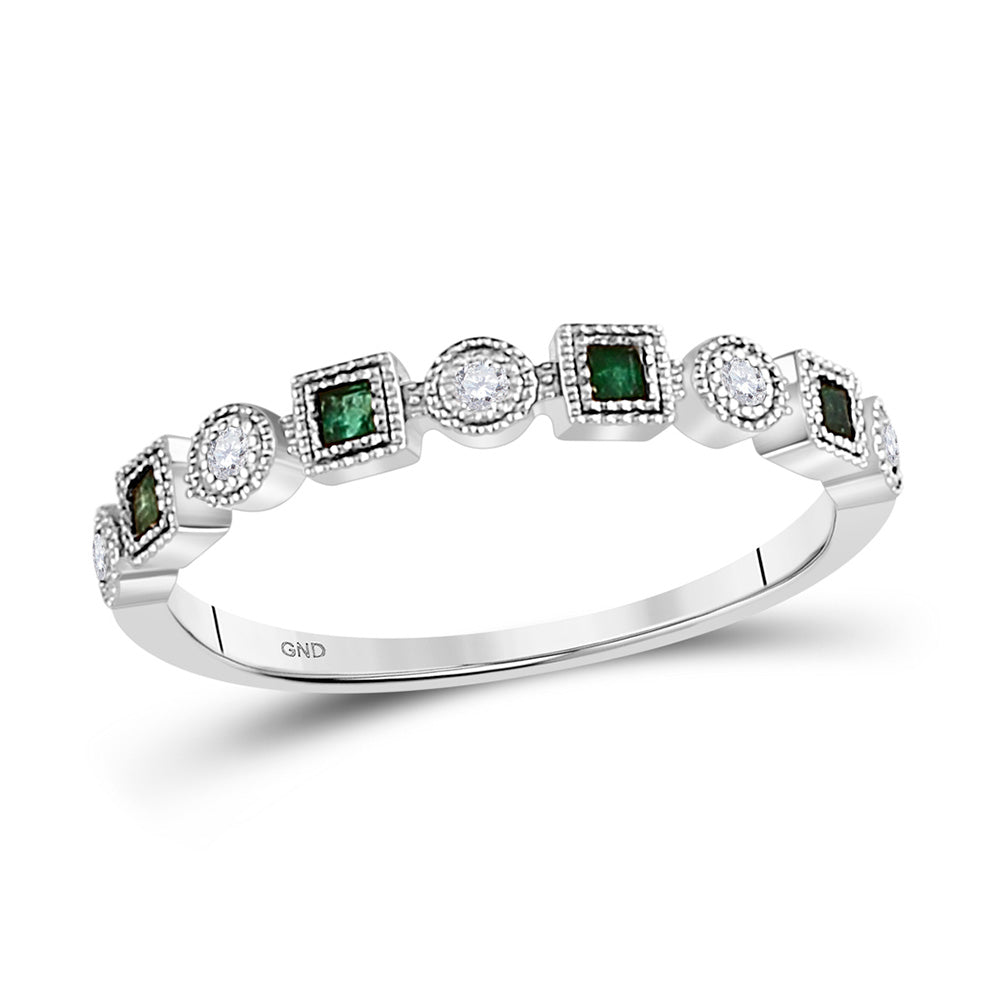 Gemstone Stackable Band | 10kt White Gold Womens Princess Emerald Diamond Square Dot Stackable Band Ring 1/8 Cttw | Splendid Jewellery GND