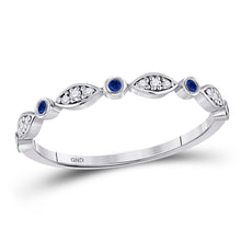 Load image into Gallery viewer, The Enchanting Blue Sapphire Diamond Stackable Band Top view from the 10Kt White Gold Womens Round Blue Sapphire Diamond Stackable Band Ring 1 10 Cttwpin273931 collection by Splendid Jewellery