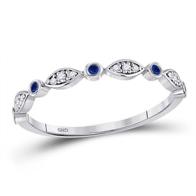 The Enchanting Blue Sapphire Diamond Stackable Band Top view from the 10Kt White Gold Womens Round Blue Sapphire Diamond Stackable Band Ring 1 10 Cttwpin273931 collection by Splendid Jewellery