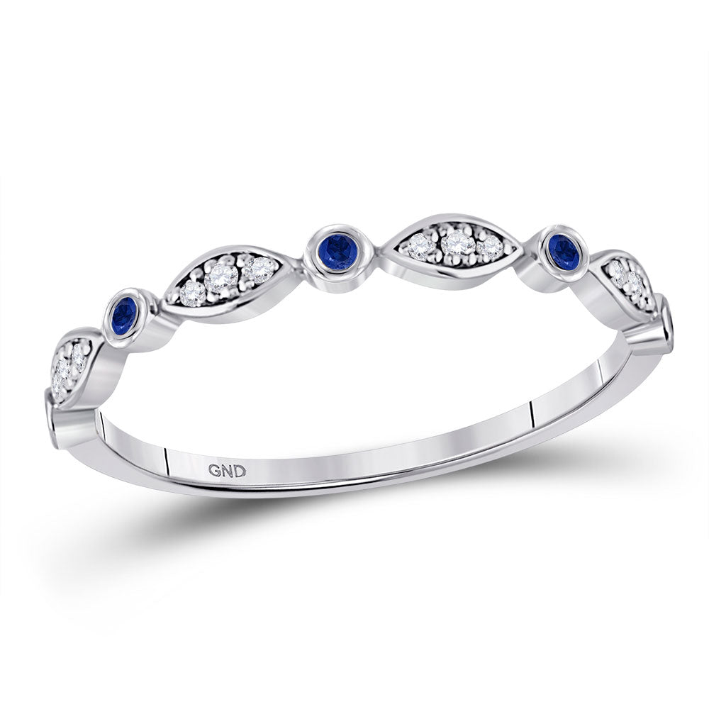 Gemstone Stackable Band | 10kt White Gold Womens Round Blue Sapphire Diamond Stackable Band Ring 1/10 Cttw | Splendid Jewellery GND