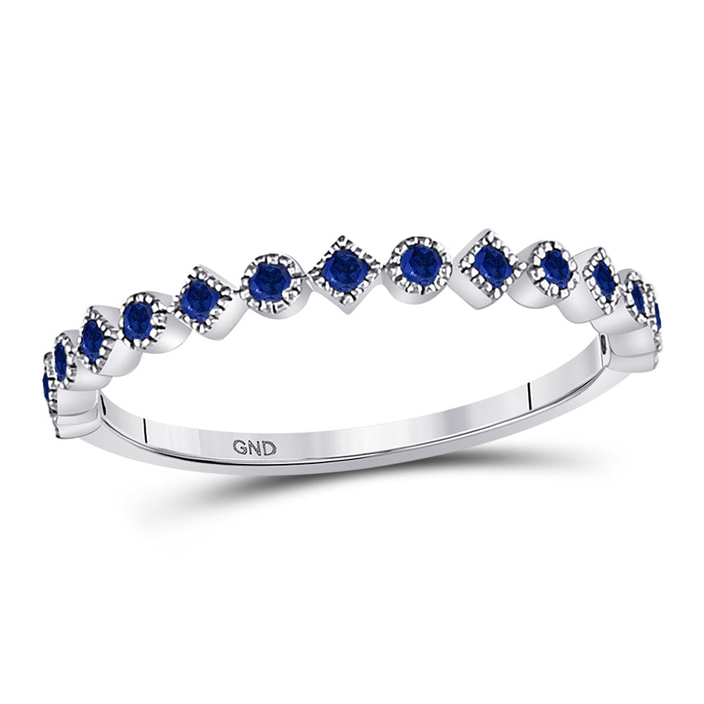 Gemstone Stackable Band | 10kt White Gold Womens Round Blue Sapphire Stackable Band Ring 1/5 Cttw | Splendid Jewellery GND