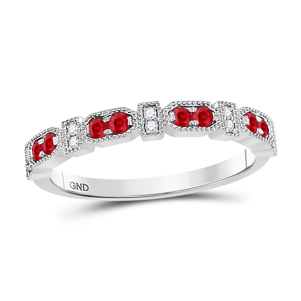 Gemstone Stackable Band | 10kt White Gold Womens Round Ruby Diamond Stackable Band Ring 1/4 Cttw | Splendid Jewellery GND