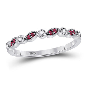 Gemstone Stackable Band | 10kt White Gold Womens Round Ruby Diamond Stackable Band Ring 1/8 Cttw | Splendid Jewellery GND