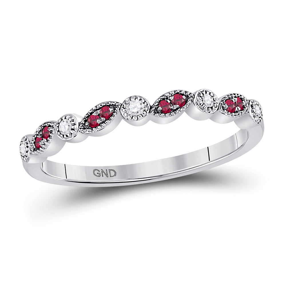 Gemstone Stackable Band | 10kt White Gold Womens Round Ruby Diamond Stackable Band Ring 1/8 Cttw | Splendid Jewellery GND