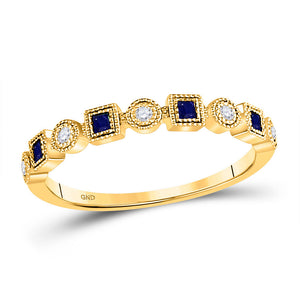 Gemstone Stackable Band | 10kt Yellow Gold Womens Princess Blue Sapphire Diamond Stackable Band Ring 1/8 Cttw | Splendid Jewellery GND