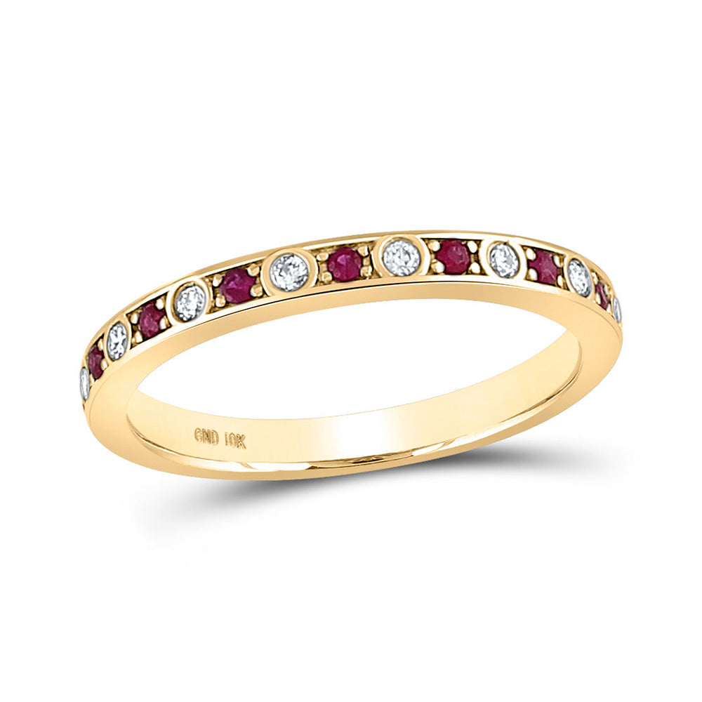 Gemstone Stackable Band | 10kt Yellow Gold Womens Round Ruby Diamond Stackable Band Ring 1/3 Cttw | Splendid Jewellery GND