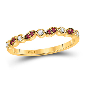 Gemstone Stackable Band | 10kt Yellow Gold Womens Round Ruby Diamond Stackable Band Ring 1/8 Cttw | Splendid Jewellery GND