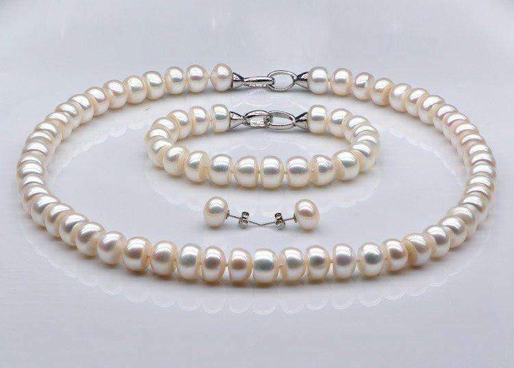 Genuine Freshwater Pearl Bridal Jewellery Set with Necklace, Bracelet and Earrings - Splendid Jewellery