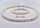 Genuine Freshwater Pearl Bridal Jewellery Set with Necklace, Bracelet and Earrings - Splendid Jewellery
