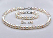 Load image into Gallery viewer, Genuine Freshwater Pearl Bridal Jewellery Set with Necklace, Bracelet and Earrings - Splendid Jewellery