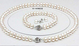 Genuine Freshwater Pearl Bridal Jewellery Set with Necklace, Bracelet and Earrings - Splendid Jewellery