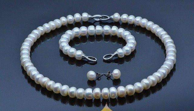 Genuine Freshwater Pearl Bridal Jewellery Set with Necklace, Bracelet and Earrings - Splendid Jewellery