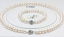 Load image into Gallery viewer, Genuine Freshwater Pearl Bridal Jewellery Set with Necklace, Bracelet and Earrings - Splendid Jewellery