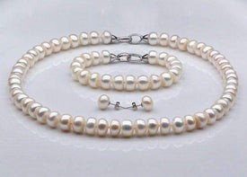 Genuine Freshwater Pearl Bridal Jewellery Set with Necklace, Bracelet and Earrings Splendid Jewellery
